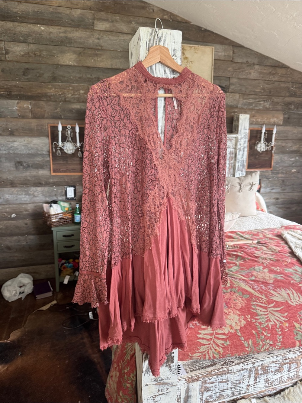 Free People Rust Lace Mini Dress